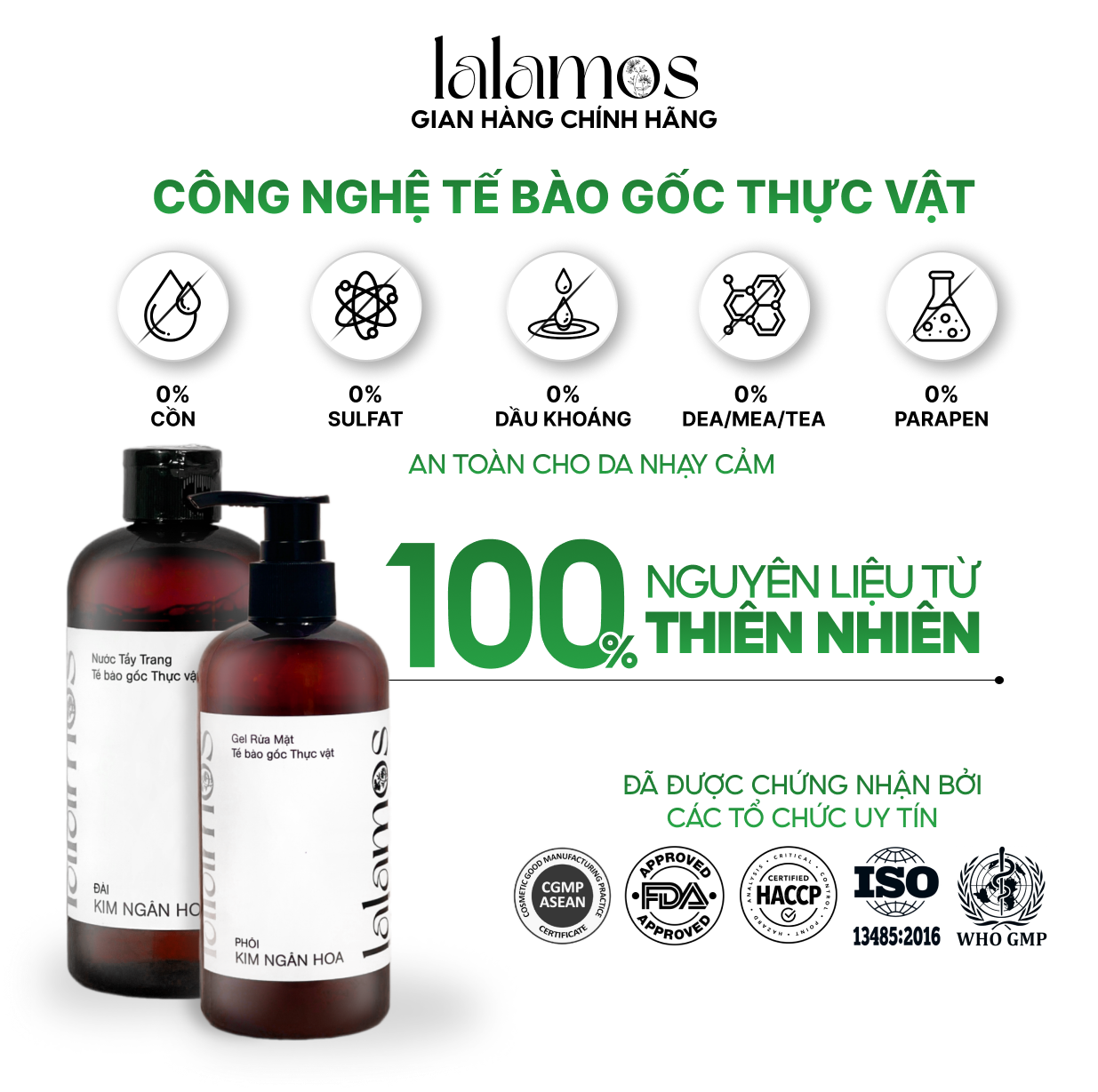 Bộ đôi làm sạch hoàn hảo Lalamos Nước Tẩy Trang Đài Kim Ngân Hoa 280ml + Sữa Rửa Mặt Phôi Kim Ngân Hoa 280ml