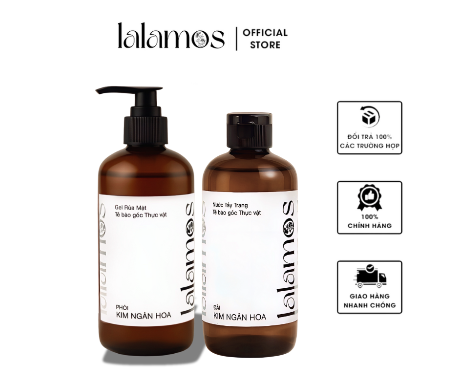 Bộ đôi làm sạch hoàn hảo Lalamos Nước Tẩy Trang Đài Kim Ngân Hoa 280ml + Sữa Rửa Mặt Phôi Kim Ngân Hoa 280ml